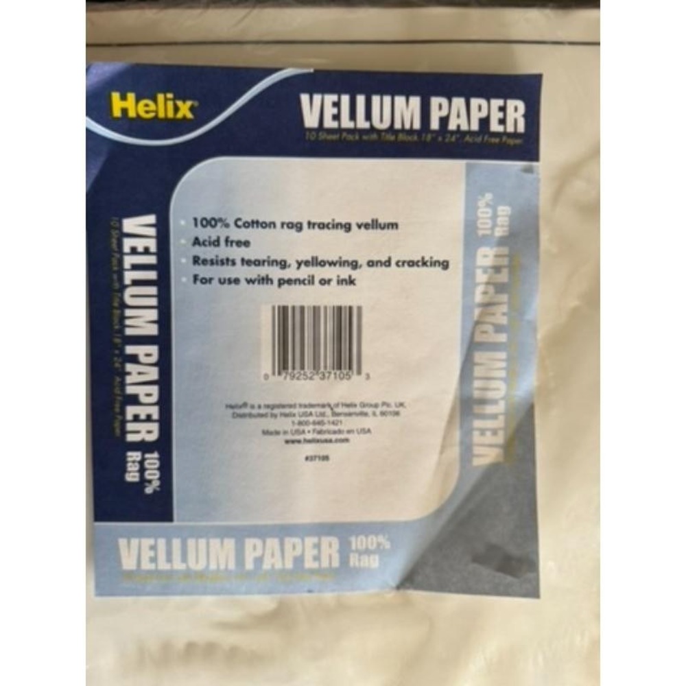 Helix 100%‎ Cotton Rag Acid-free Vellum Paper Pad 10 Sheet Pack 18" x 24"